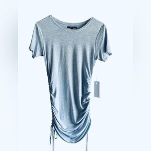 NWTS Foxy Jeans Heather blue longer length tee with side shirring. Sz Medium